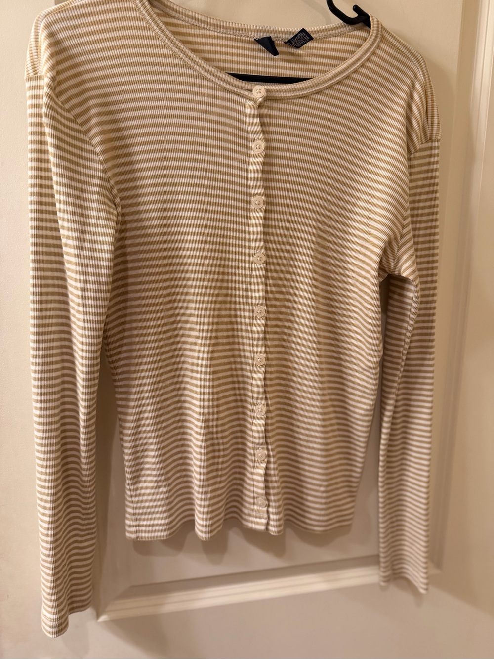 Gap Striped Ribbed Henley Top Long Sleeve Women’s Size L